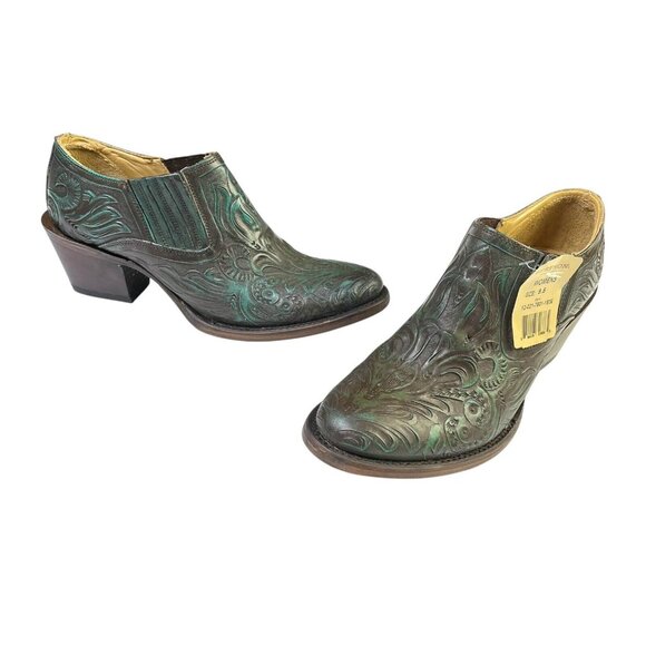 Stetson Womens Size 9.5 Nina Turquoise Hand Tooled Leather Shorty Boots Floral - Picture 1 of 8